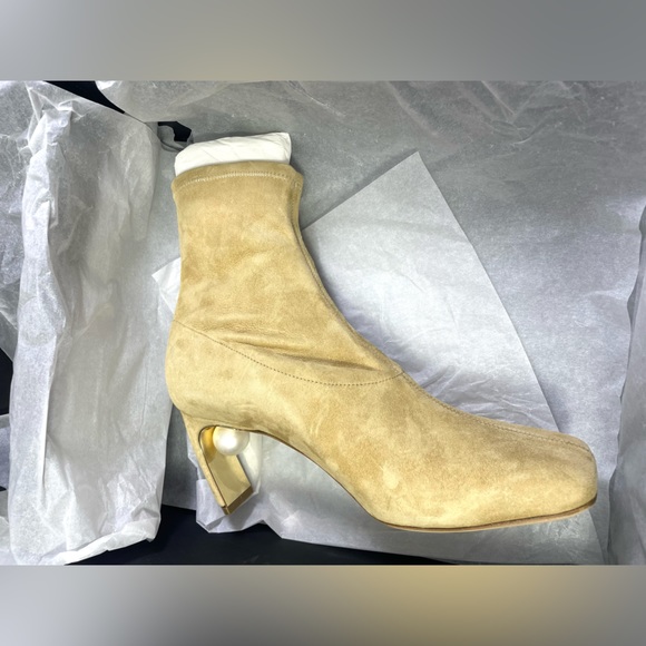 Nicholas Kirkwood Women’s Maeva Faux Pearl Stretch Booties. Color: Hazel. NWB. - Picture 10 of 16